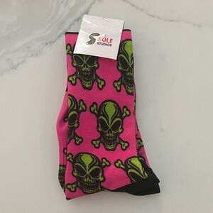 Pink and Green Skull Socks